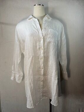 knix White 100% Linen  Button Front Swim Coverup Medium